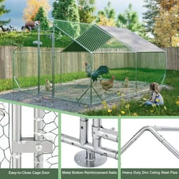 image-10 x 13ft Outdoor Large Metal Chicken Run Coop with 1 piece of Waterproof Cover, Garden Backyard Walk-in Hen Cage Poultry Pet Hutch for Farm Use
