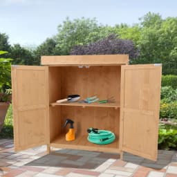 image-74x43x88cm Garden Shed Storage Wooden Chest Double Doors Shelf Hinged Roof