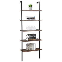 image-Industrial Wall Mounted Bookcase 5-Tier Open Ladder Shelf Bookshelf with Metal Frame, 23.6" L x 11.8" W x 70.9" H