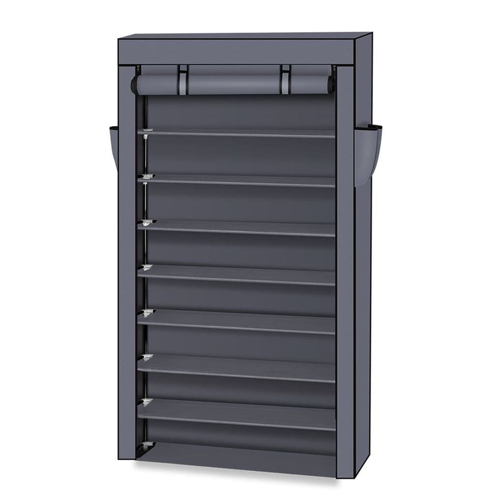 image-10 Tiers Shoe Rack with Dustproof Cover Closet Shoe Storage Cabinet Organizer Gray