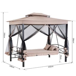 image-Outdoor 2-in-1 Convertible Swing Chair Bed 3 Seater Porch w/Nettings