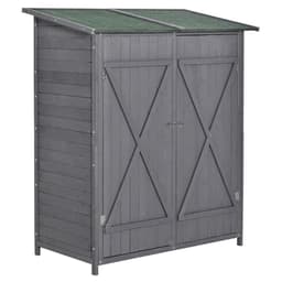 image-Garden Wood Storage Shed Storage Table, Asphalt Roof Storage Tool Organizer