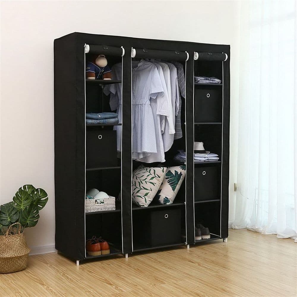 image-69" Portable Clothes Closet Wardrobe Storage Organizer with Non-Woven Fabric Quick and Easy to Assemble Extra Strong and Durable Black