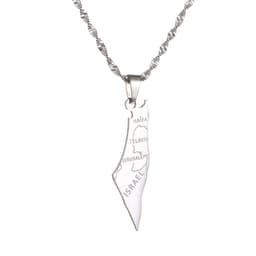 image-Stainless Steel Israel Map Pendant Necklace Hexagram Magen David Star of David Jewish Jewelry