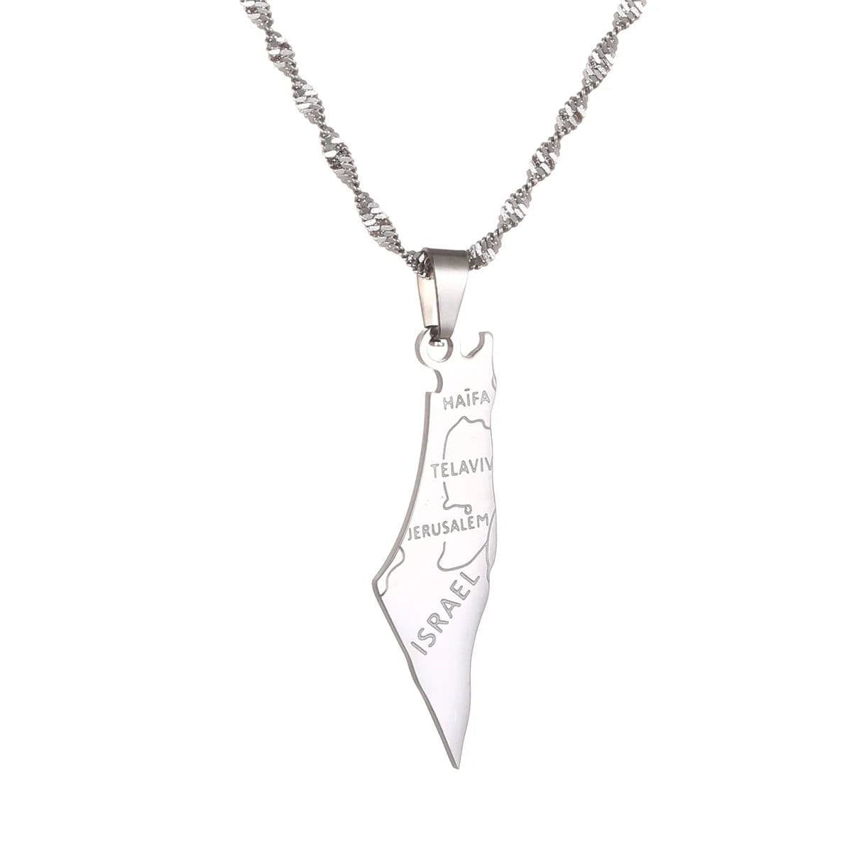image-Stainless Steel Israel Map Pendant Necklace Hexagram Magen David Star of David Jewish Jewelry