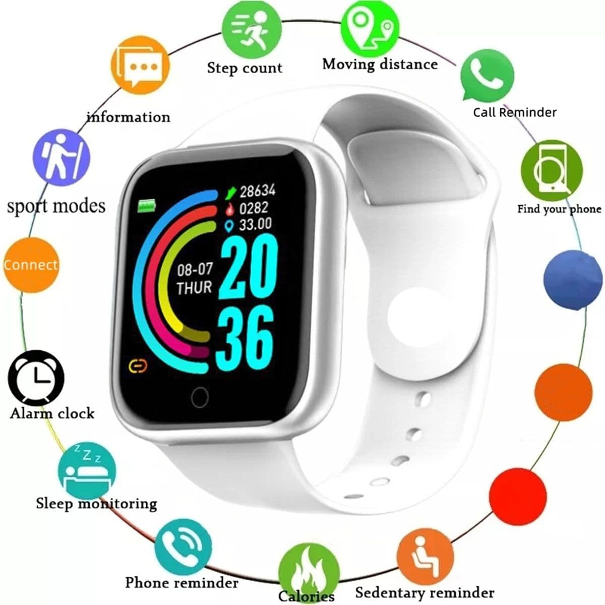 image-Smartwatch Men Women Wristwatches Smart Watch Message Fitness Monitor Bracelet Birthday Gift Electronic Clock For Android IOS