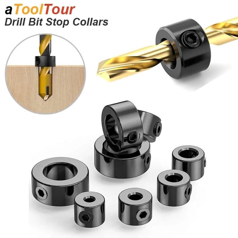 image-Drill Stoper Collar Set Stop Bit Ring Shaft Limit Metric Lock Steel Press Depth Ajustable Positioner Hole Guide Woodwork Tool