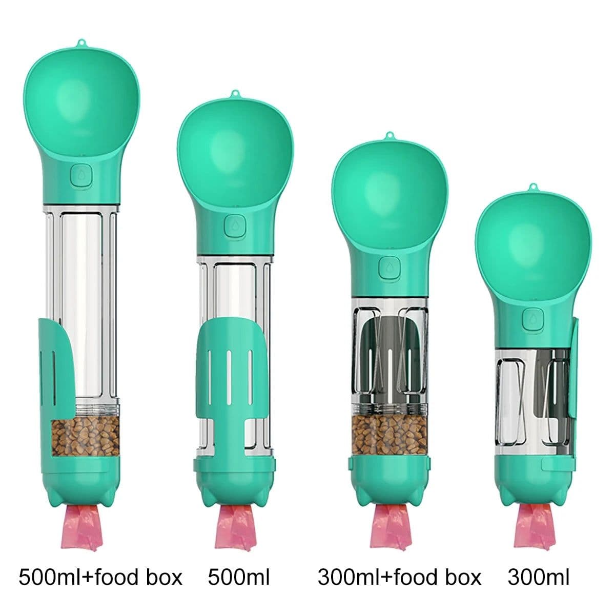 image-KOMMILIFE Portable Cat Dog Water Bottle Food Feeder Drinker Poop Dispenser 3 In 1 Leak-proof Multifunctional Dog Waterer Bottle