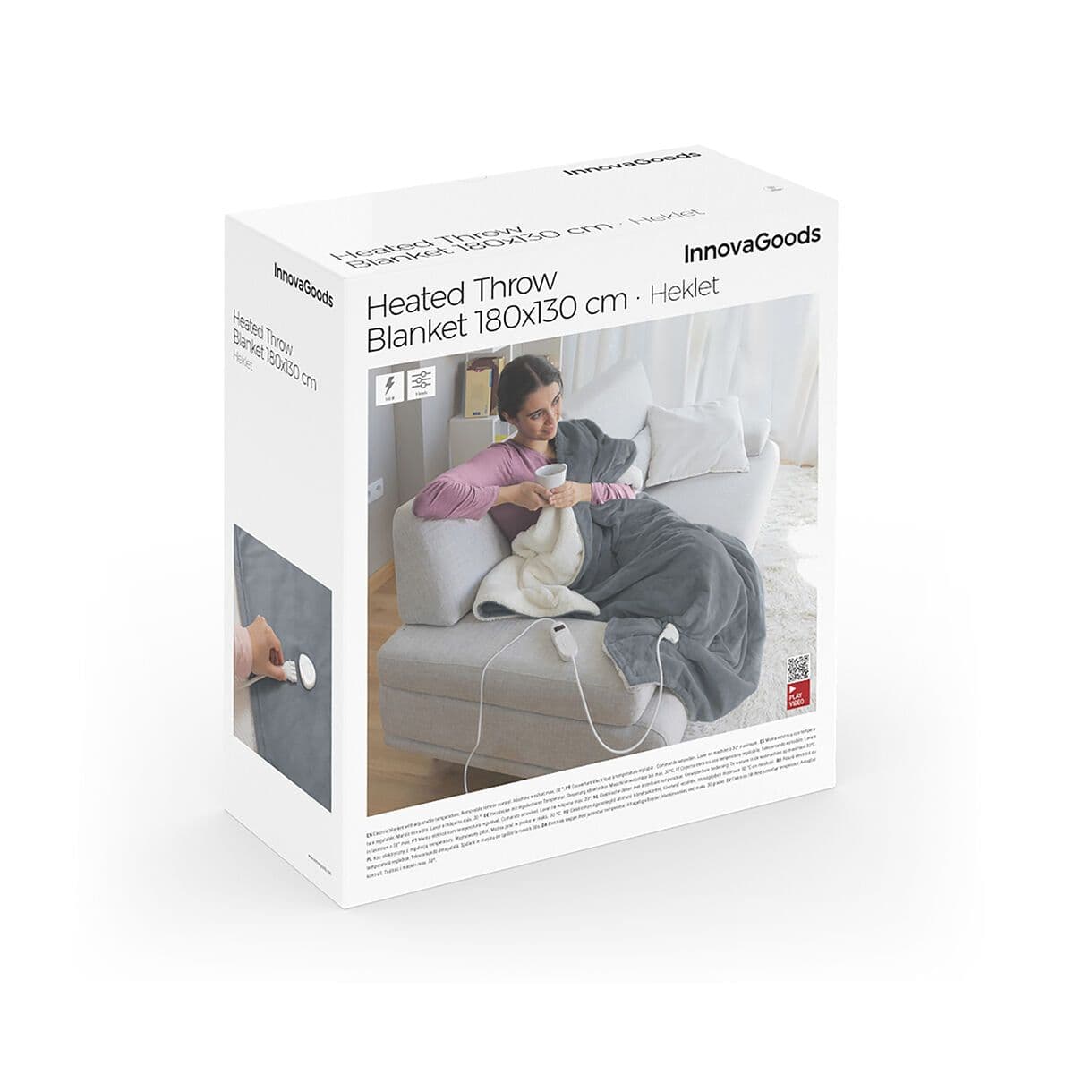 image-Electric Blanket Heklet InnovaGoods White Grey 130 x 180 cm 160 W
