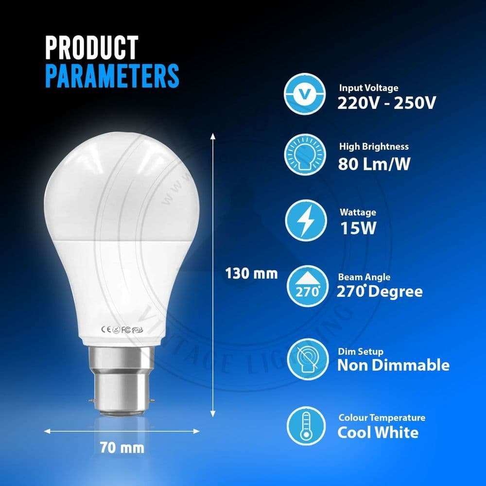 image-5 Pack 15W B22 Screw LED Light GLS bulbs, Energy Saving Edison Cool White 6000K non dimmable lights