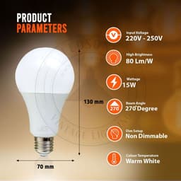image-E27 15W Energy Saving Warm White LED Light Bulbs A60 E27 Screw-in non dimmable bulbs-pack 10