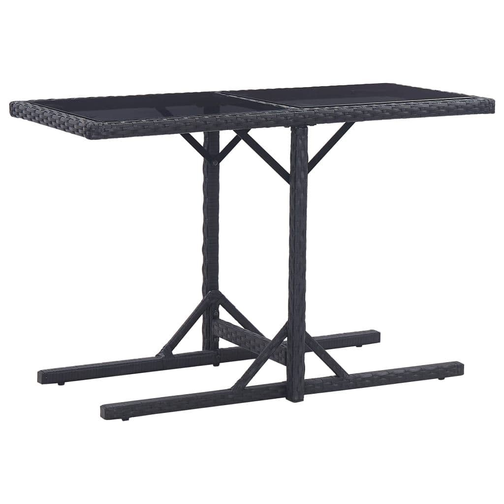 image-Garden Table Black 110x53x72 cm Glass and Poly Rattan