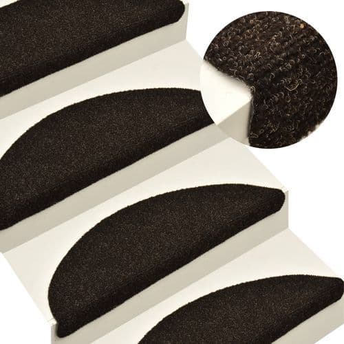 image-vidaXL Self-adhesive Stair Mats 15pcs Dark Brown 56x17x3cm Needle Punch