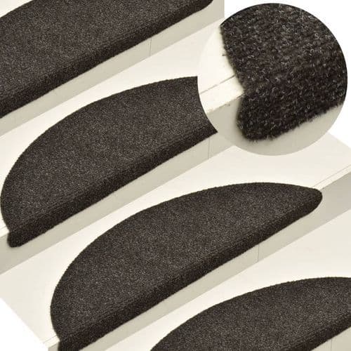 image-vidaXL Self-adhesive Stair Mats 15pcs Dark Brown 56x17x3cm Needle Punch