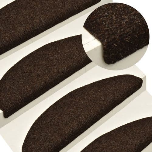 image-vidaXL Self-adhesive Stair Mats 15pcs Dark Brown 56x17x3cm Needle Punch