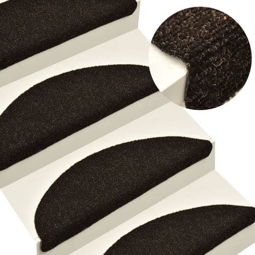image-vidaXL Self-adhesive Stair Mats 15pcs Dark Brown 56x17x3cm Needle Punch