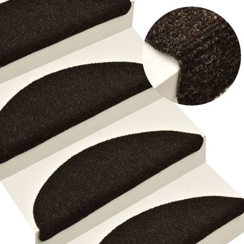 image-vidaXL Self-adhesive Stair Mats 15pcs Dark Brown 56x17x3cm Needle Punch