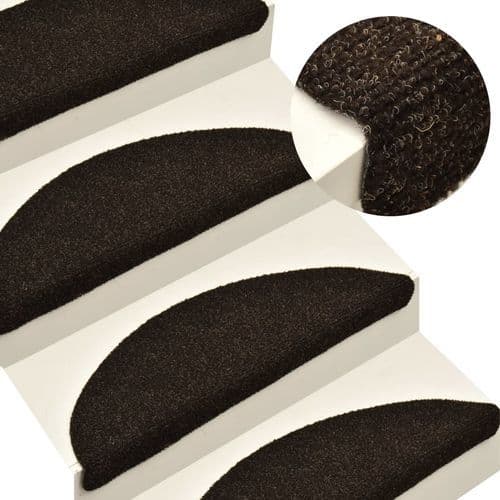 image-vidaXL Self-adhesive Stair Mats 15pcs Dark Brown 56x17x3cm Needle Punch