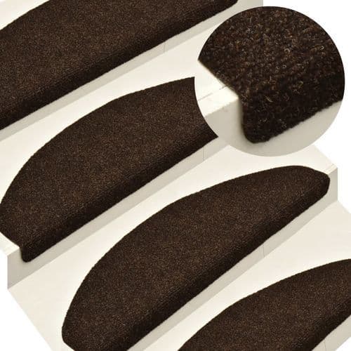 image-vidaXL Self-adhesive Stair Mats 15pcs Dark Brown 56x17x3cm Needle Punch
