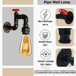 image-Black Vintage Retro Lamp WallLight E27 60W Dimmable Non Dimmable Bulb
