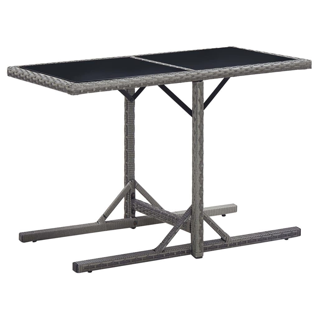 image-Garden Table Black 110x53x72 cm Glass and Poly Rattan