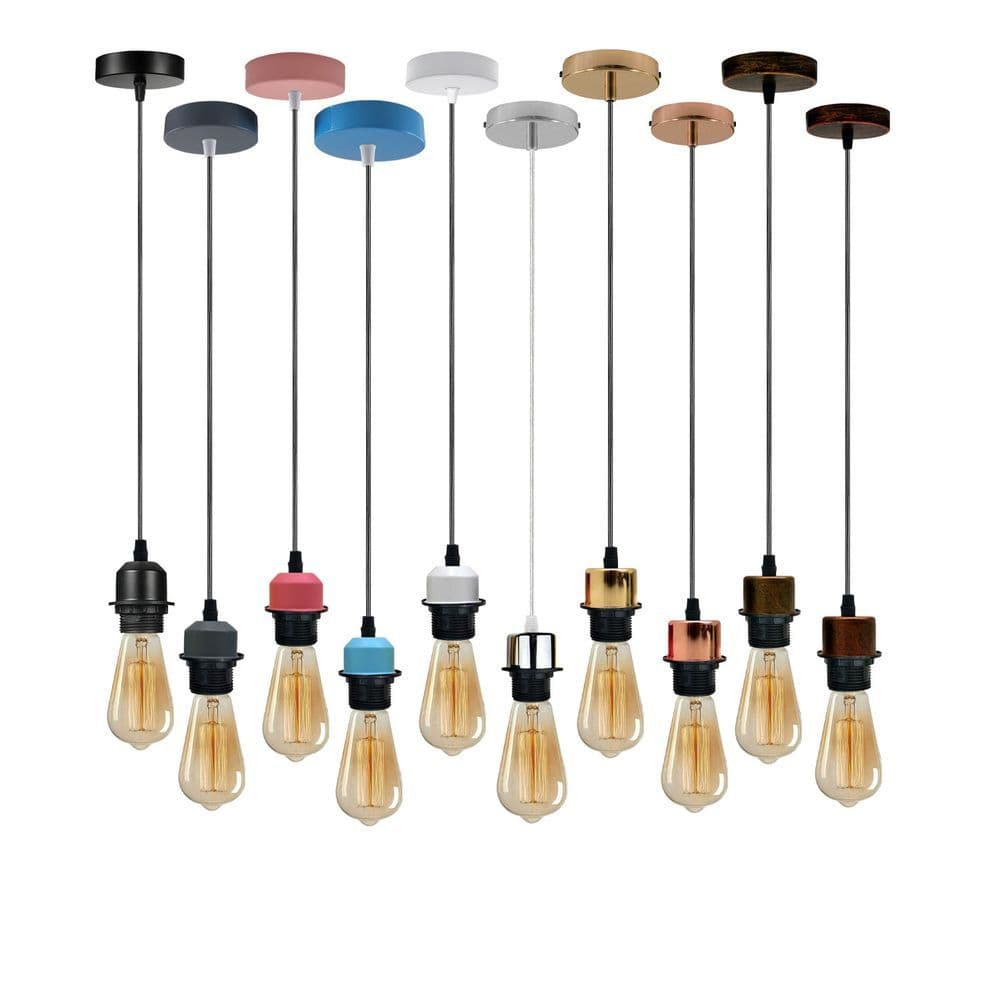 image-10 Pack Industrial Pendant Light, Lampshade Addable E27 Lamp Holder Light, E27 UK Holder Fitting Set With PVC Cable