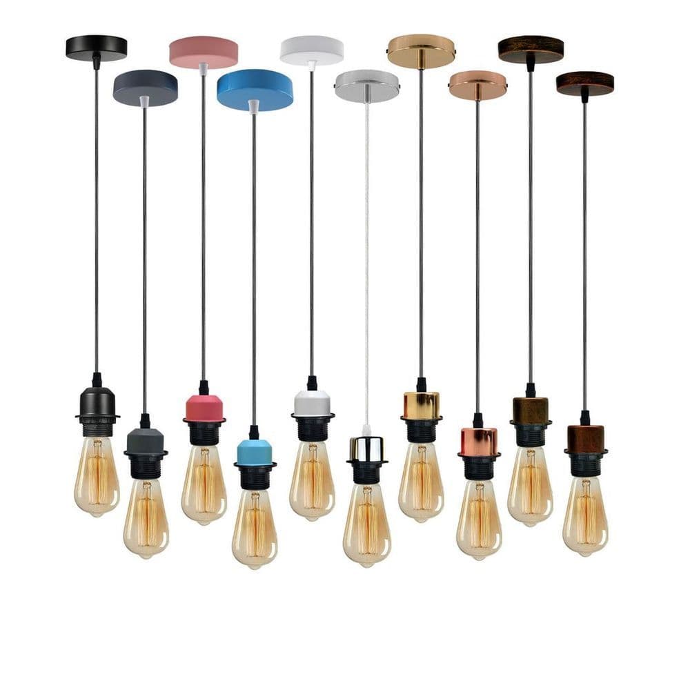 image-10 Pack Industrial Pendant Light, Lampshade Addable E27 Lamp Holder Light, E27 UK Holder Fitting Set With PVC Cable