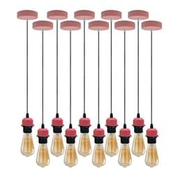 image-10 Pack Industrial Pendant Light, Lampshade Addable E27 Lamp Holder Light, E27 UK Holder Fitting Set With PVC Cable