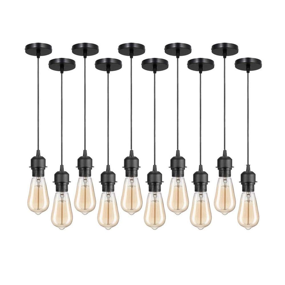 image-10 Pack Industrial Pendant Light, Lampshade Addable E27 Lamp Holder Light, E27 UK Holder Fitting Set With PVC Cable