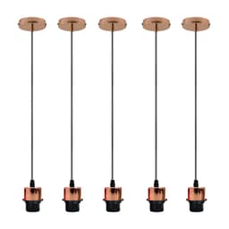 image-5 Pack Industrial Rose Gold Pendant Light, Lampshade Addable E27 Lamp Holder Light, E27 UK Holder Set With PVC Cable.