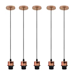 image-5 Pack Industrial Rose Gold Pendant Light, Lampshade Addable E27 Lamp Holder Light, E27 UK Holder Set With PVC Cable.