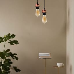 image-5 Pack Industrial Rose Gold Pendant Light, Lampshade Addable E27 Lamp Holder Light, E27 UK Holder Set With PVC Cable.