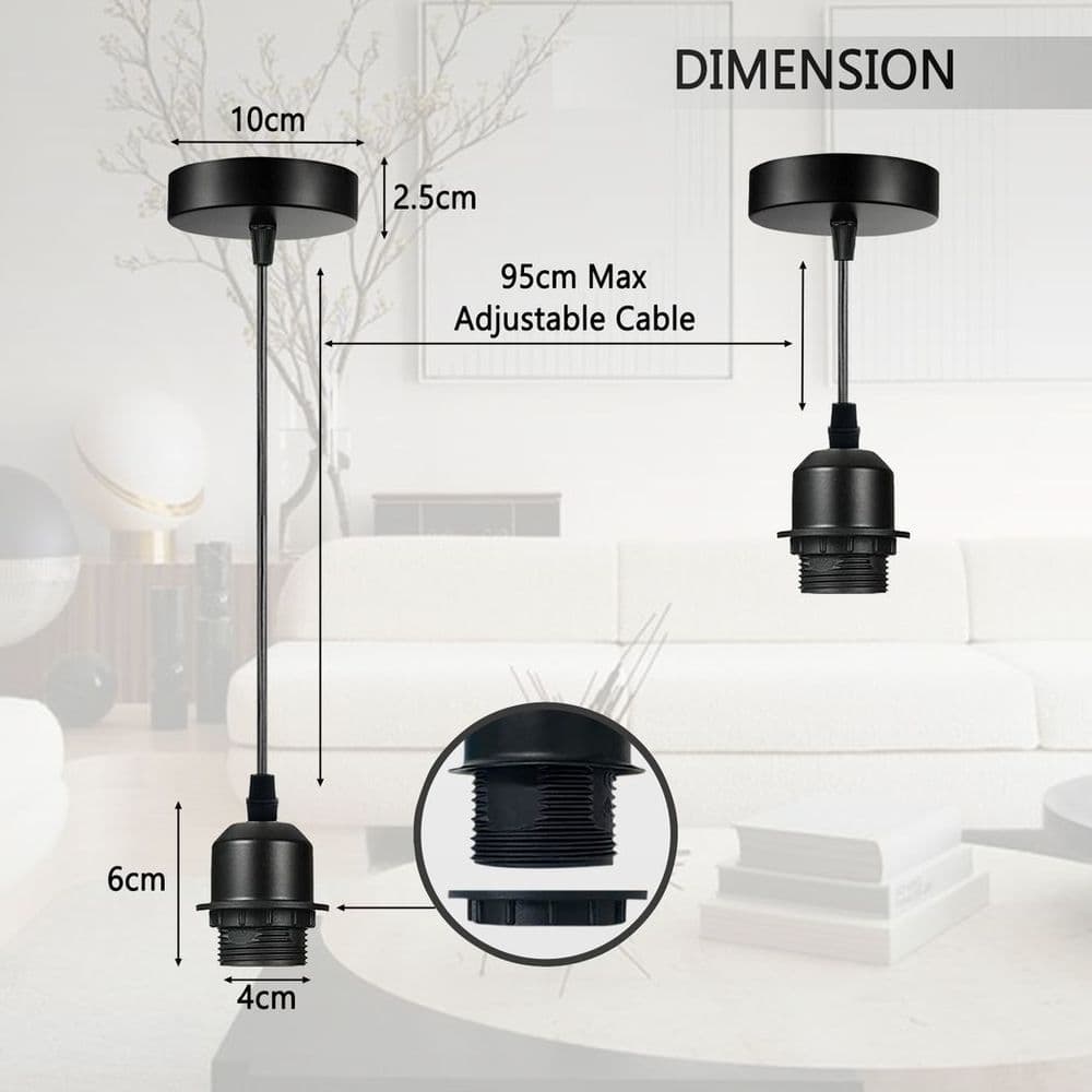 image-5 Pack Industrial Rose Gold Pendant Light, Lampshade Addable E27 Lamp Holder Light, E27 UK Holder Set With PVC Cable.