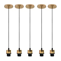 image-5 Pack Industrial French Gold Pendant Light, Lampshade Addable E27 Lamp Holder Light, E27 UK Holder Set With PVC Cable.