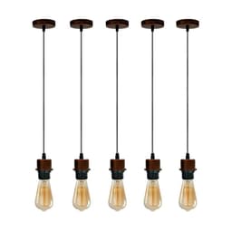image-5 Pack Industrial Rustic Red Pendant Light, Lampshade Addable E27 Lamp Holder Light, E27 UK Holder Set With PVC Cable.