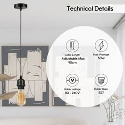 image-5 Pack Industrial Rustic Red Pendant Light, Lampshade Addable E27 Lamp Holder Light, E27 UK Holder Set With PVC Cable.