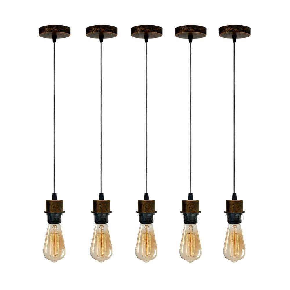 image-5 Pack Industrial Brushed Copper Pendant Light, Lampshade Addable E27 Lamp Holder Light,
