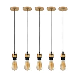 image-5 Pack Industrial French Gold Pendant Light, Lampshade Addable E27 Lamp Holder Light, E27 UK Holder Set With PVC Cable.