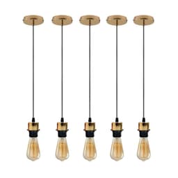 image-5 Pack Industrial French Gold Pendant Light, Lampshade Addable E27 Lamp Holder Light, E27 UK Holder Set With PVC Cable.