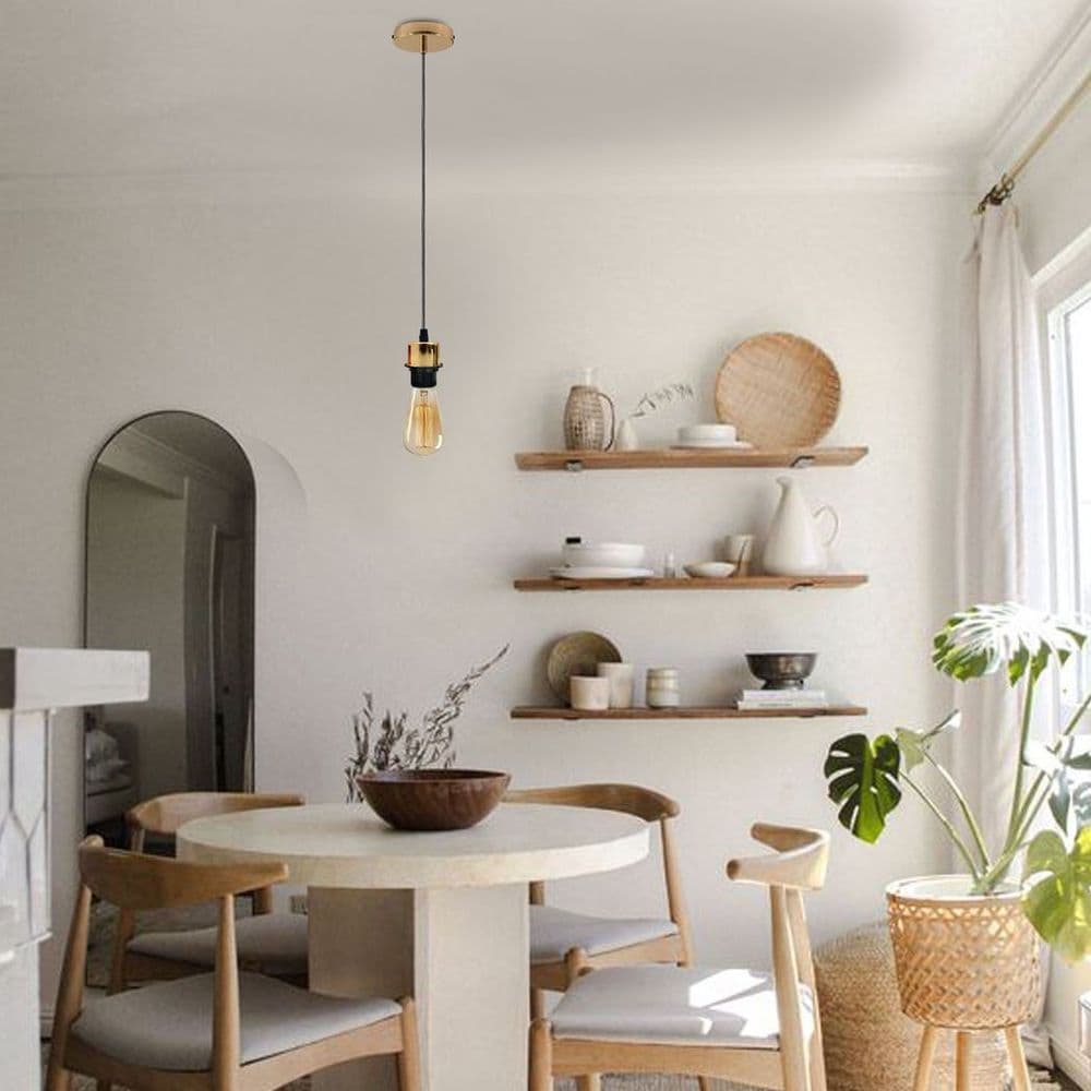 image-5 Pack Industrial French Gold Pendant Light, Lampshade Addable E27 Lamp Holder Light, E27 UK Holder Set With PVC Cable.