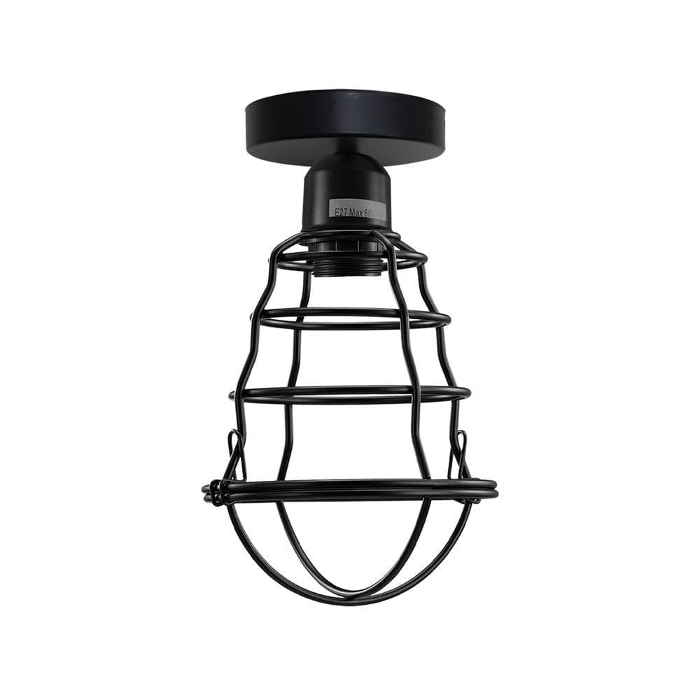 image-Vintage Industrial Geometric Shaped Wire Cage Ceiling Light Metal Round Ceiling Rose E27 Light 60W Lighting Bulb Holder