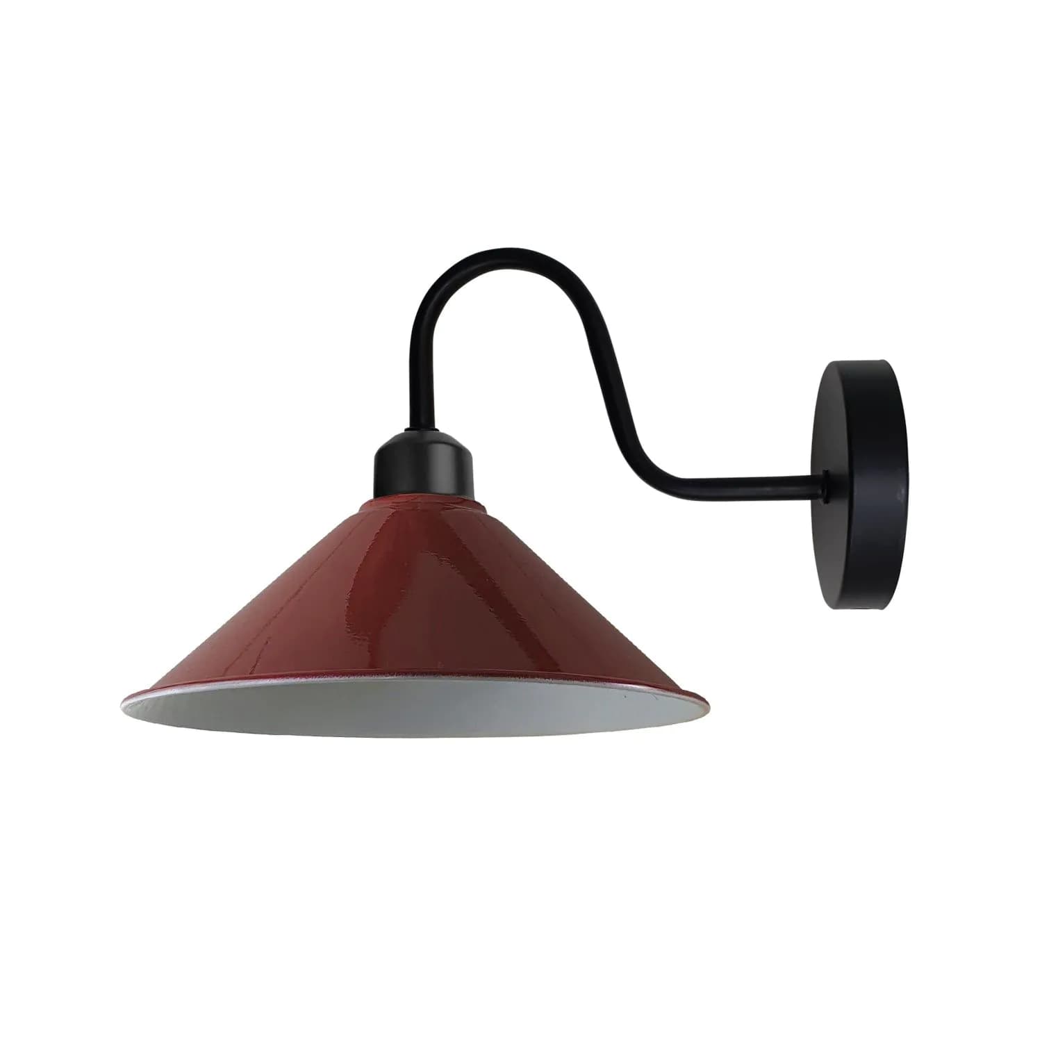 image-Burgandy Wall Light Fixture,Black Wall Sconce E27 Base Socket Screw Type Wall Mounted Swan Neck Cone Shape Shade