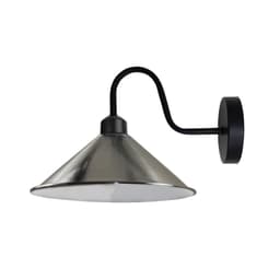 image-Satin Nickel Wall Light Fixture,Black Wall Sconce E27 Base Socket Screw Type Wall Mounted Swan Neck Cone Shape Shade