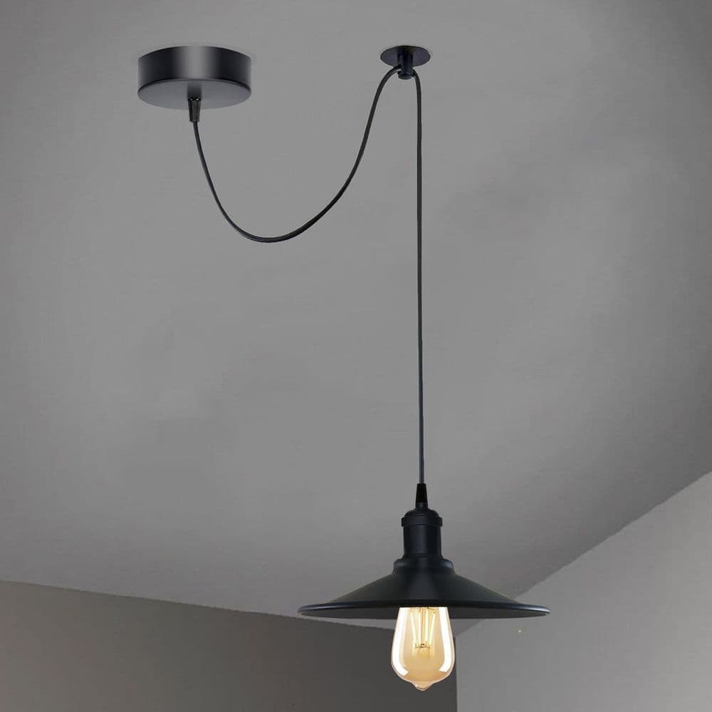 image-Black Vintage Cone shaped shade Ceiling Pendant Light Fitting with Adjustable Cord Light Fixture