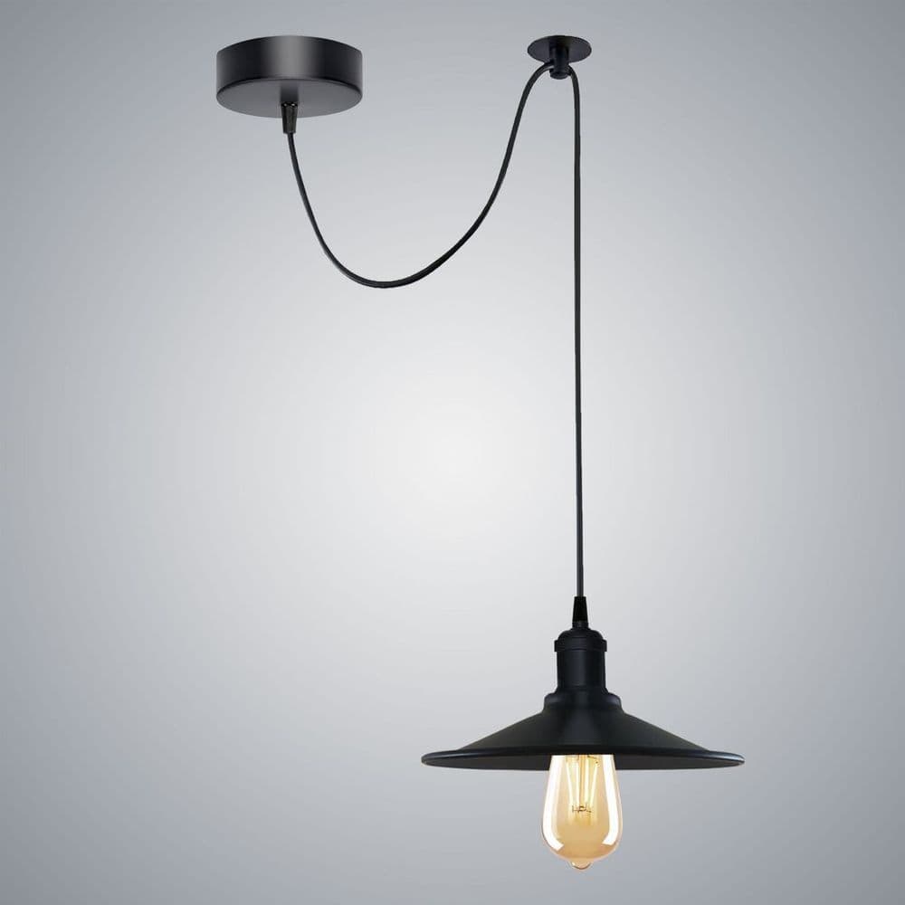 image-Black Vintage Cone shaped shade Ceiling Pendant Light Fitting with Adjustable Cord Light Fixture