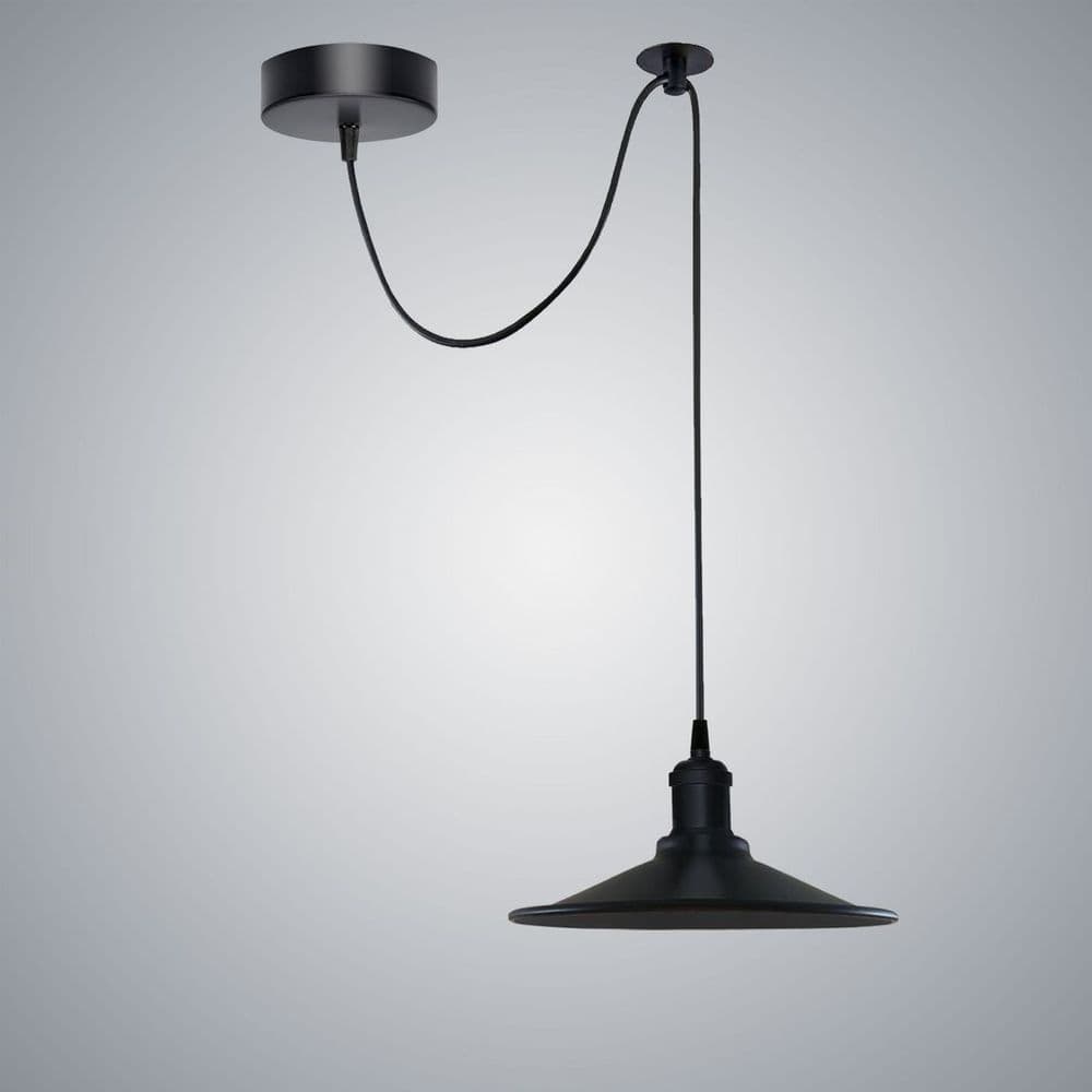 image-Black Vintage Cone shaped shade Ceiling Pendant Light Fitting with Adjustable Cord Light Fixture