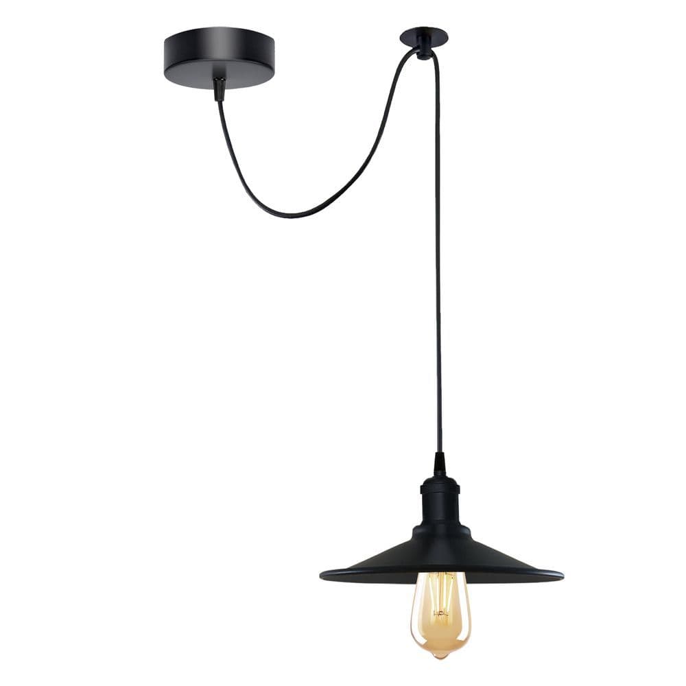 image-Black Vintage Cone shaped shade Ceiling Pendant Light Fitting with Adjustable Cord Light Fixture