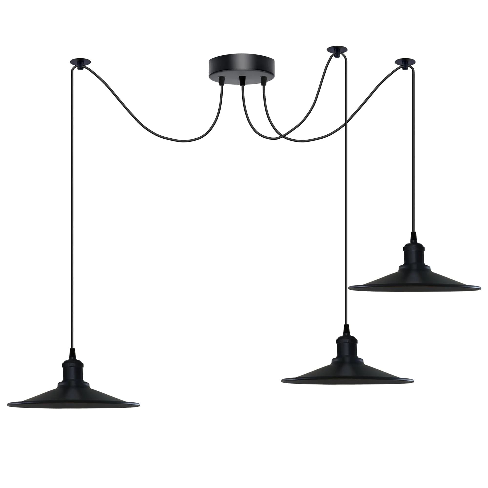 image-Black Vintage 3 Head Cone shaped shade Ceiling Pendant Light Fitting with Adjustable Cord Hanging Light Fixture