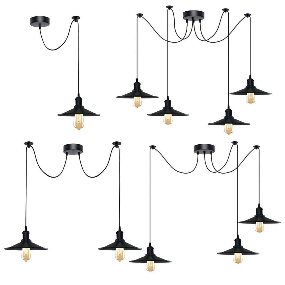 image-Black Vintage 4 Head Cone shaped shade Ceiling Pendant Light Fitting with Adjustable Cord Hanging Light Fixture