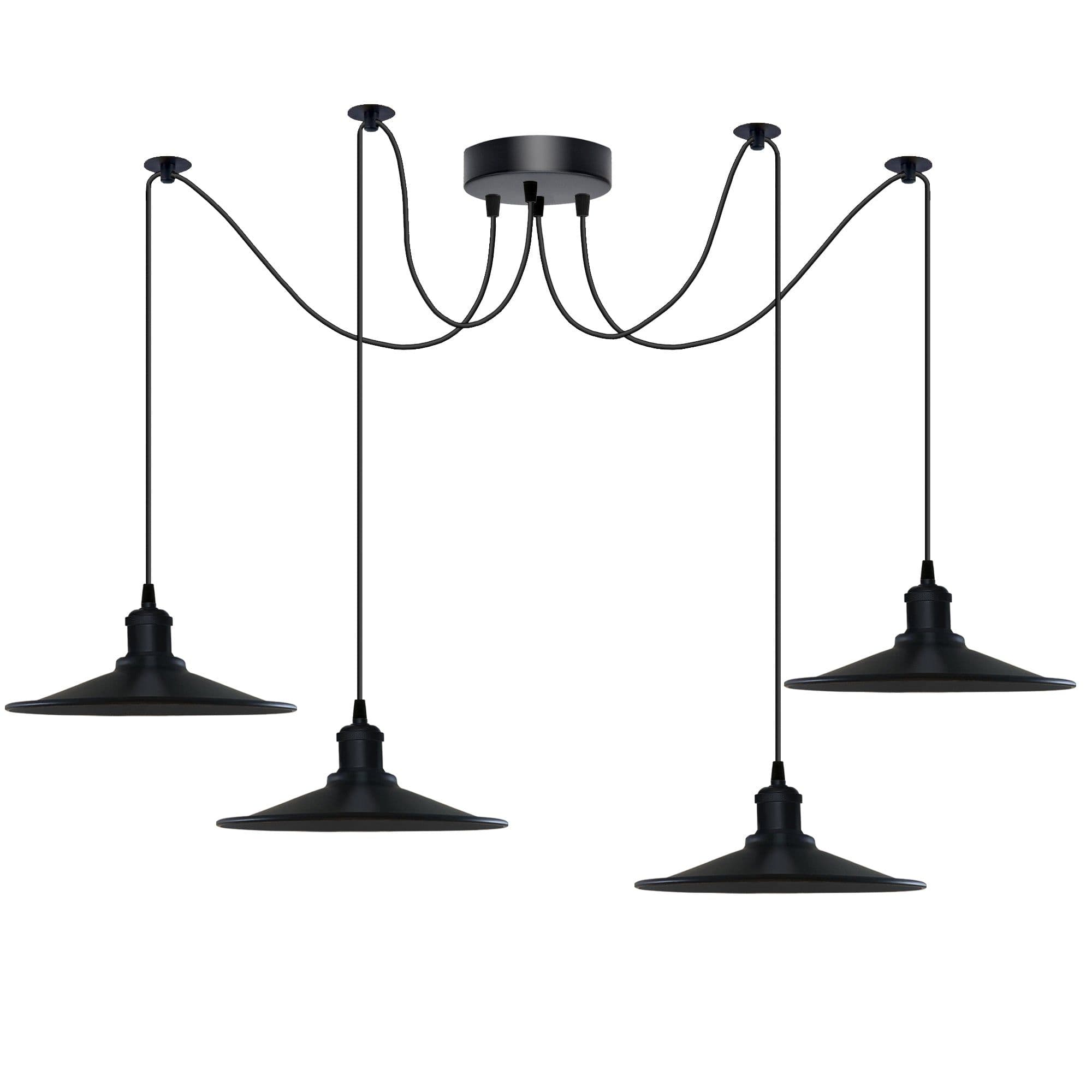image-Black Vintage 4 Head Cone shaped shade Ceiling Pendant Light Fitting with Adjustable Cord Hanging Light Fixture